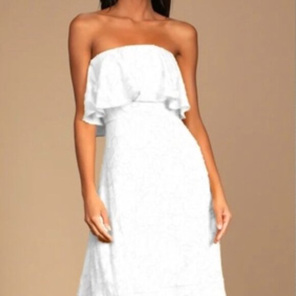 Lulus Love You So Truly Dress Burnout Floral Strapless Midi White NWT Size XS - Picture 13 of 13